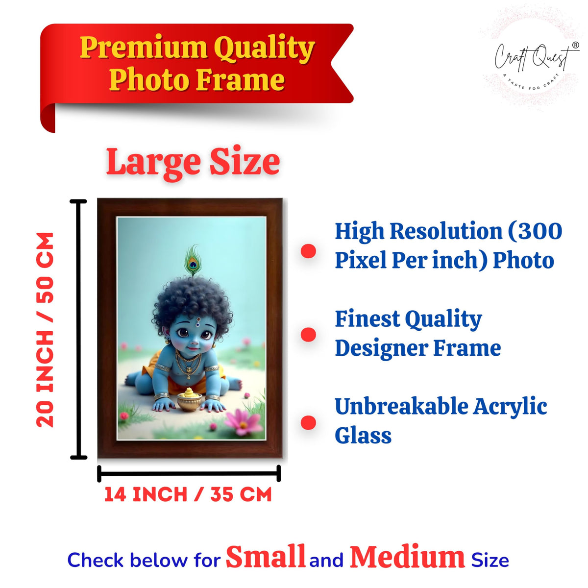 CRAFT QUEST Bal Gopal Painting | Krishna Photo Frames for Walls, Home, Bedroom, Living Room and Home Decor