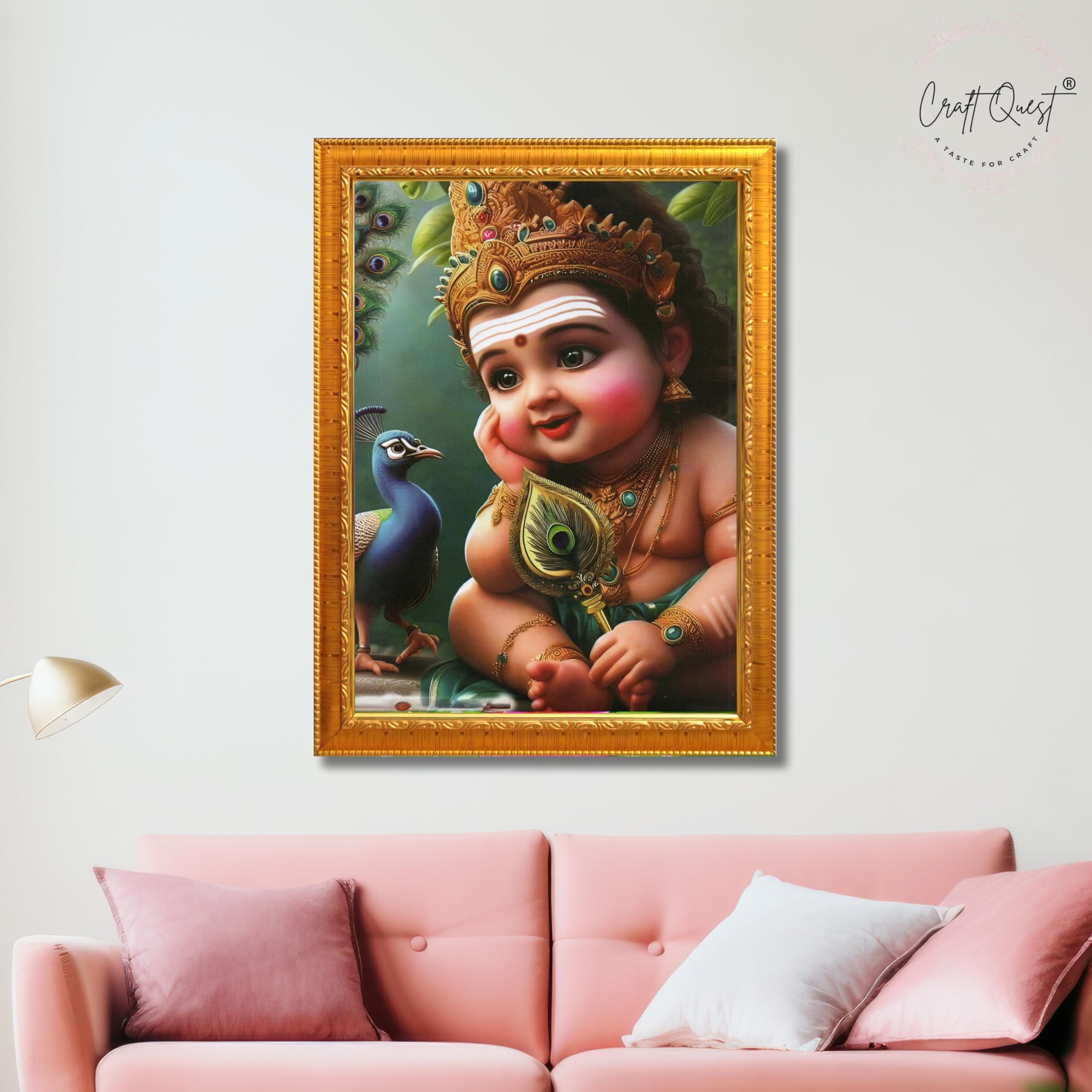 CRAFT QUEST Lord Murugan Photo Frame for Pooja Room - Kartikeya, Subramanya Swamy, Balamurugan Wall Decor | Religious Hindu God Picture Frame for Home, Office, Temple & Gifting