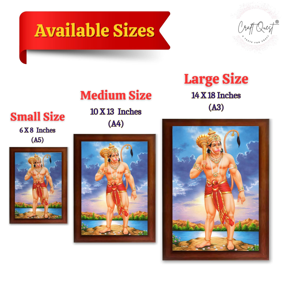 CRAFT QUEST Bajrang Bali Hanuman Ji Photo Frame | Acrylic Glass, Lightweight & Waterproof | Ideal for Home, Office, Temple & Puja Room Wall Decor