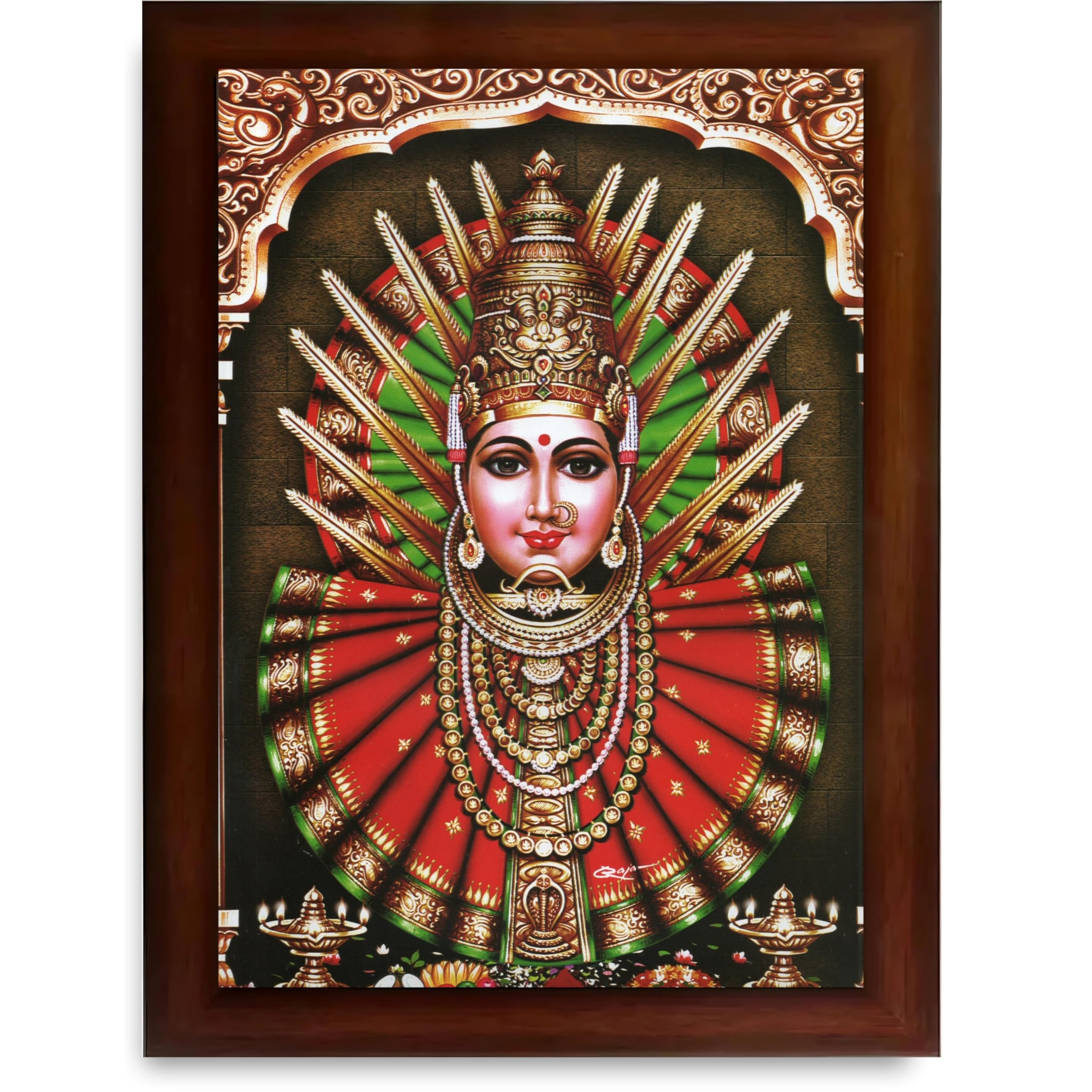 CRAFT QUEST Renuka Devi Yellamma Mata Ellamma Thalli Wall Painting Framed | South God Picture Frame for Home, Office, Temple & Gifting, Decor