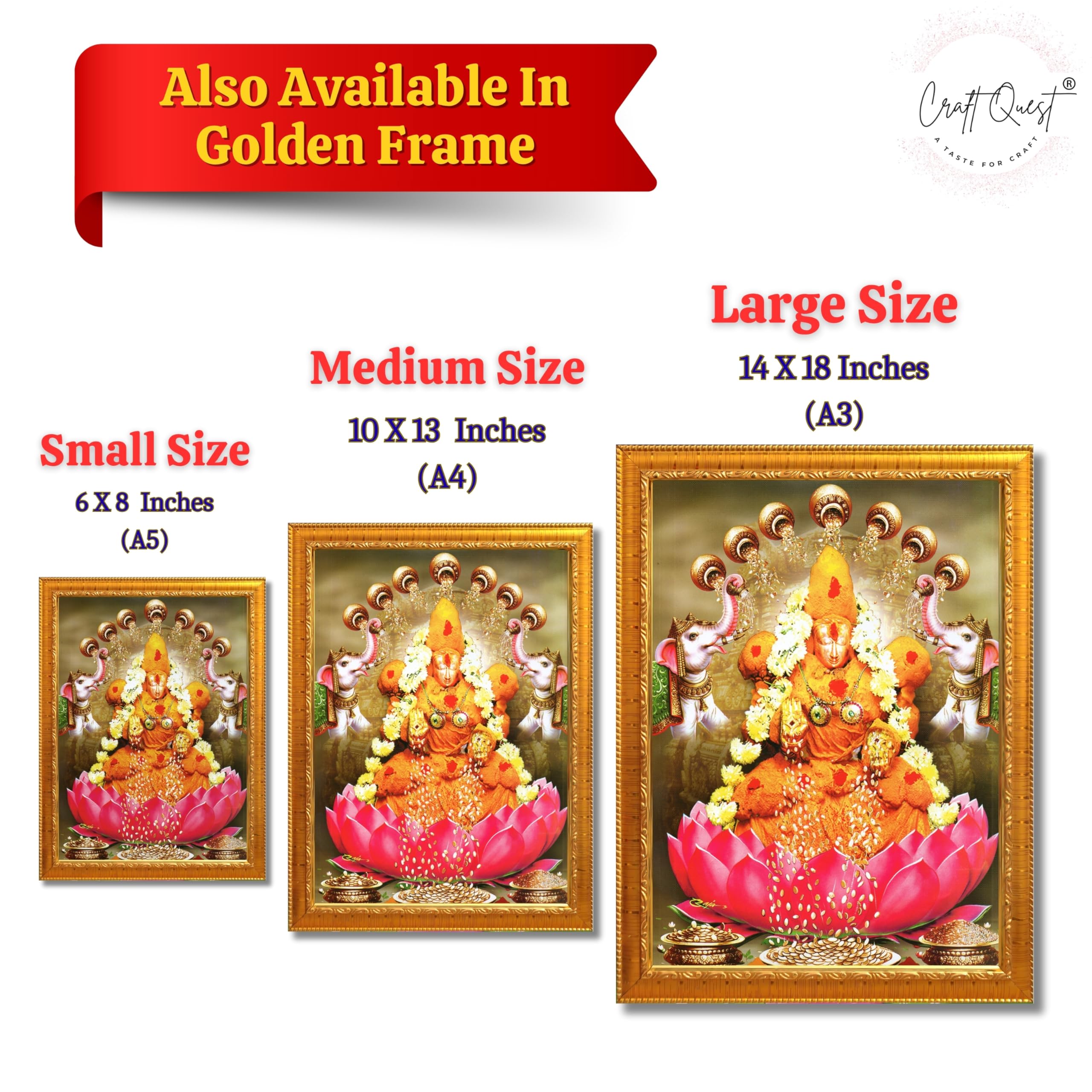 CRAFT QUEST Padmavati Devi Padmavathi Thayar Amman Wall Photo Framed | South God Picture Frame for Home, Office, Temple & Gifting, Decor