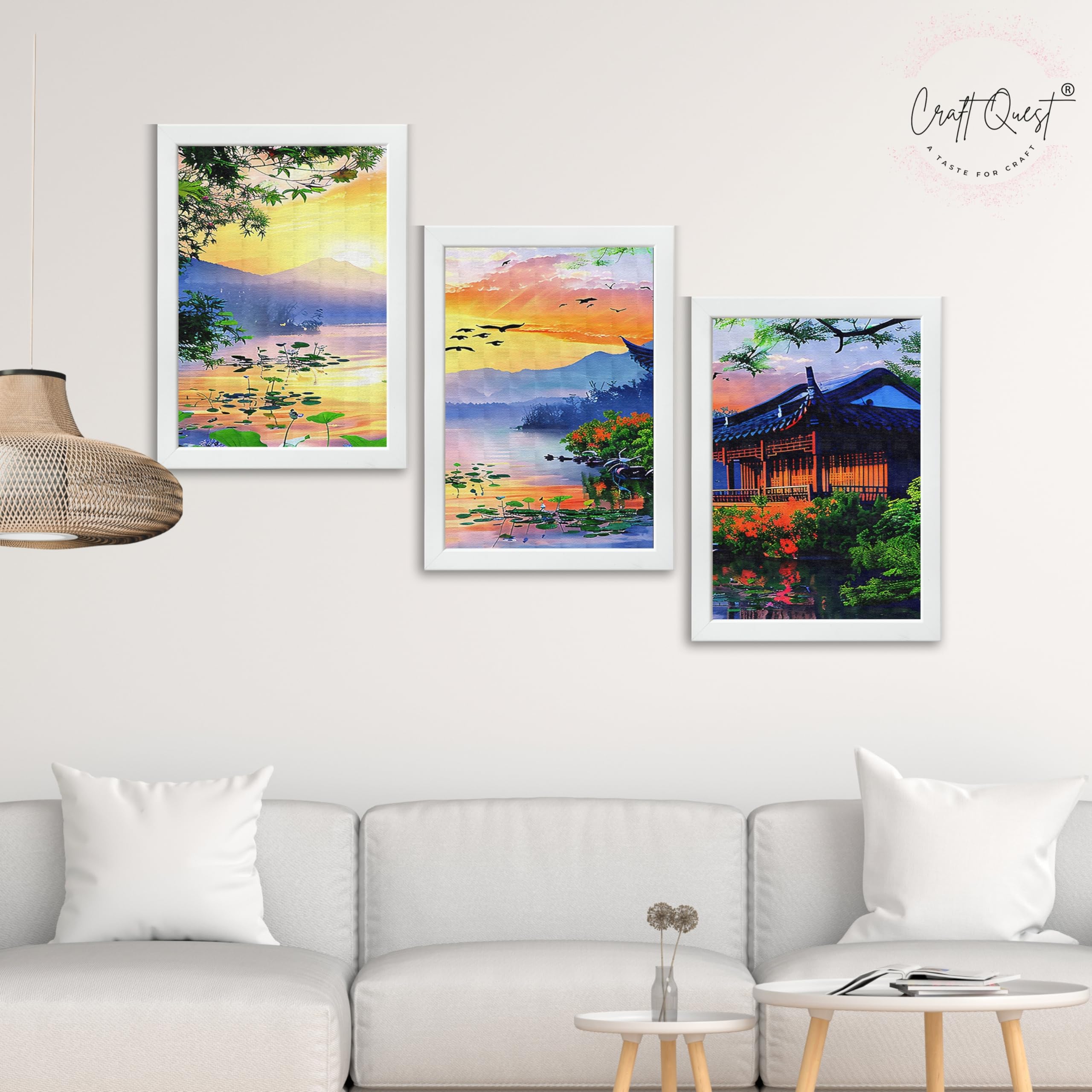 CRAFT QUEST Modern Art Of Sunset Wall Art | Set of 3 Frames for Home Decoration | Ideal for Living Room, Bedroom & Offices