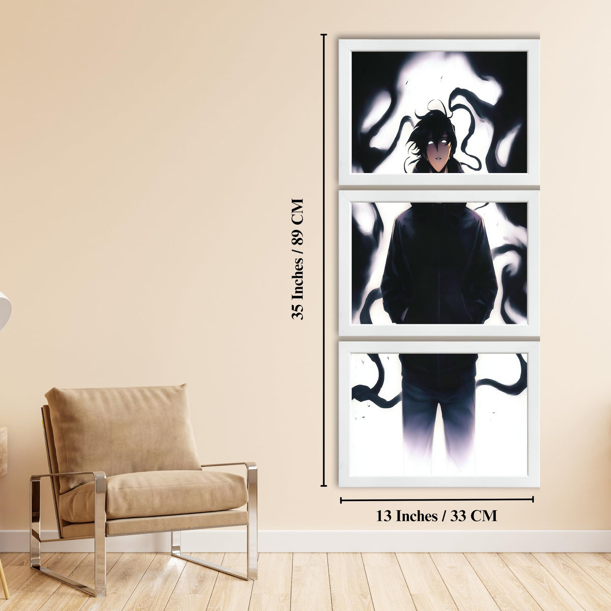 VENUXE ARTS Set Of 3 Anime Characters Wall Framed |Anime Characters Framed Poster for Living Room Bedroom Gaming Room Studio Wall Decor