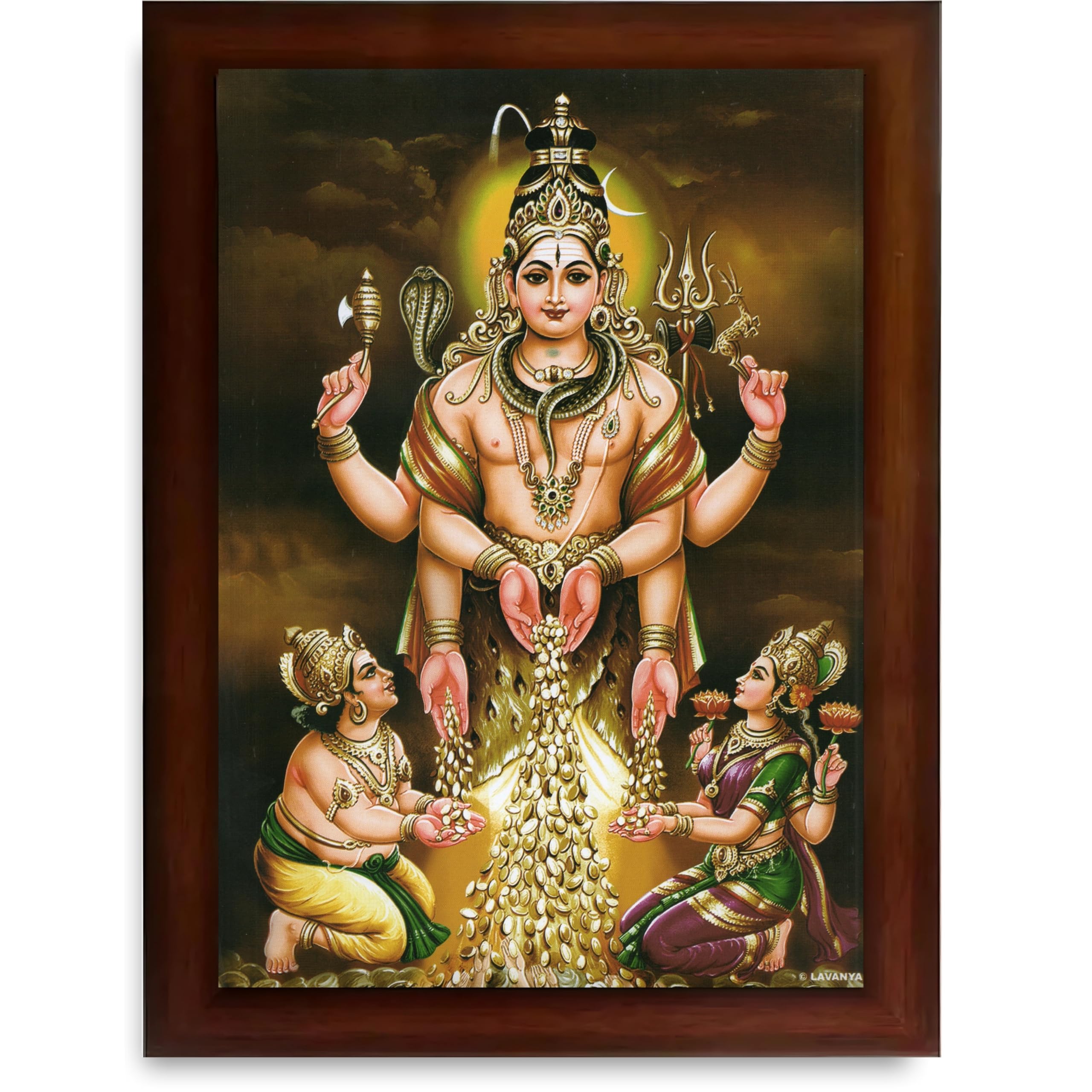 CRAFT QUEST Swarnakarshana Bhairava Swamy With Lakshmi Devi and Kuber Bhagwan Wall Photo Frame | South God Picture Frame for Home, Office, Temple & Gifting