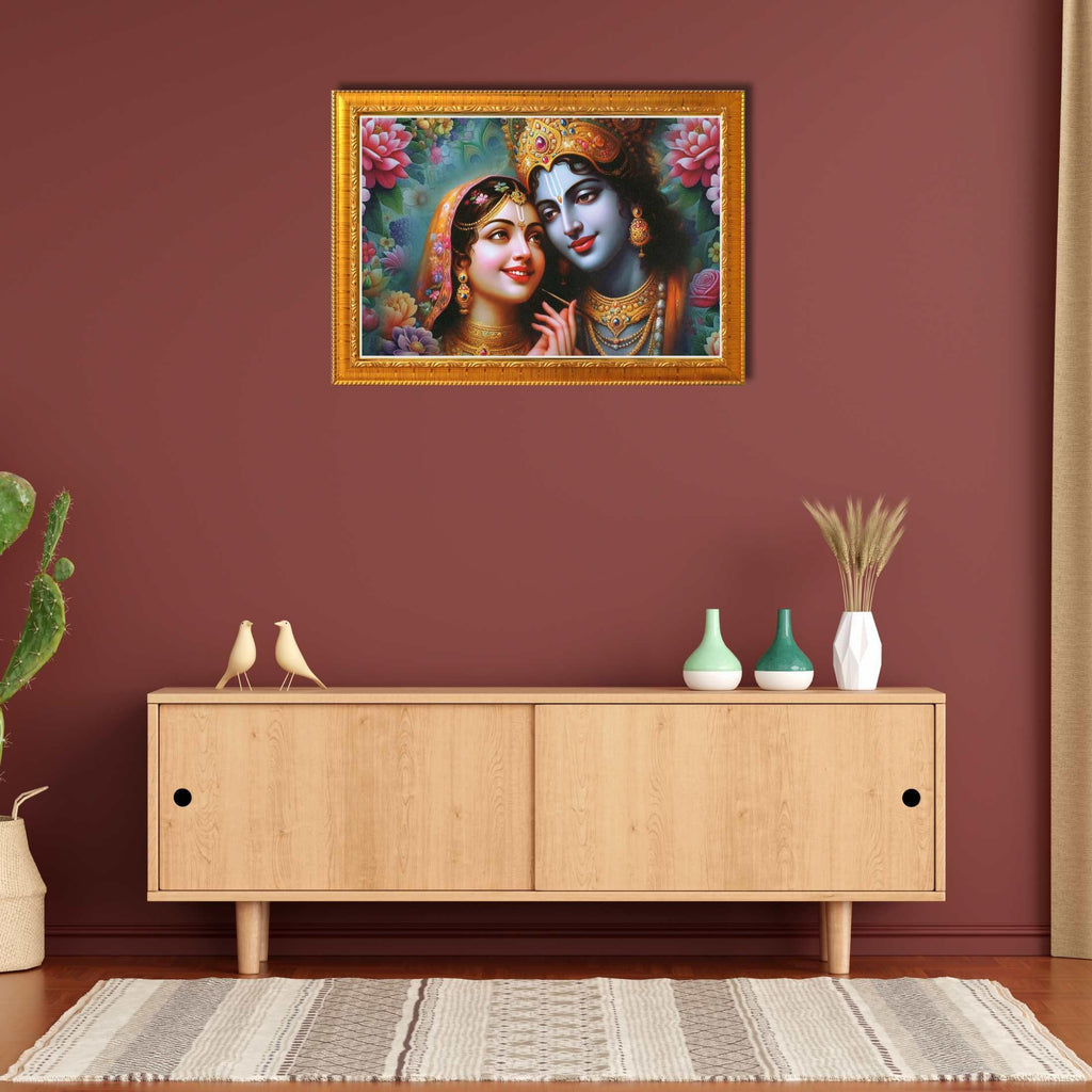 CRAFT QUEST Radha Krishna Art Photo Framed Painting for Home and Bedroom Wall Decoration of Size 14X10 Inches with Frame And Acrylic Glass RK205