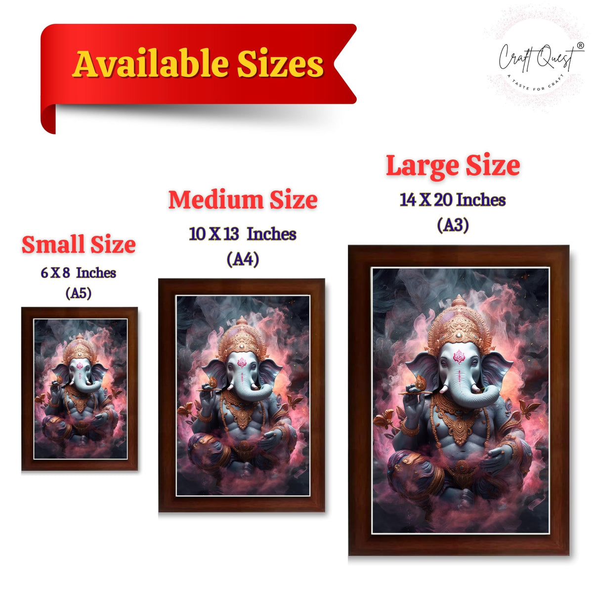 CRAFT QUEST God Ganesh Ganpati ji Hanging Wall Painting Framed For Home Décor