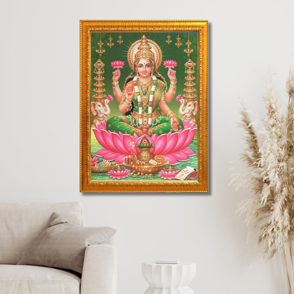 CRAFT QUEST Goddess Lakshmi Devi Dhana Vaibhav Laxmi Maa Wall Painting Frame Home Decor