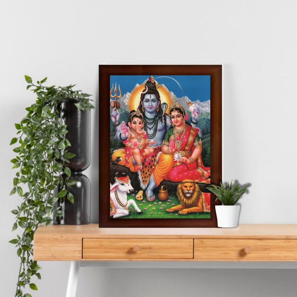 Craft Quest Shiv Parivar (Shiv Shankar, Maa Parvati, Ganesh and Kartikey) Religious Wood Photo Frames (Photoframe, Multicolour, 14 X 10 inch)