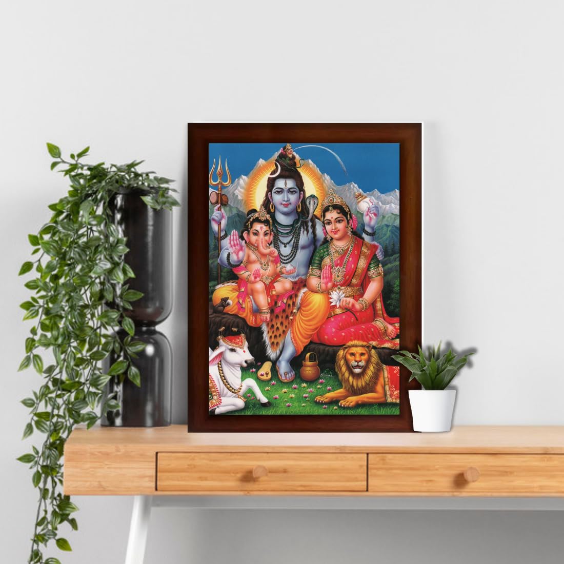 Craft Quest Shiv Parivar (Shiv Shankar, Maa Parvati, Ganesh and Kartikey) Religious Wood Photo Frames (Photoframe, Multicolour, 14 X 10 inch)