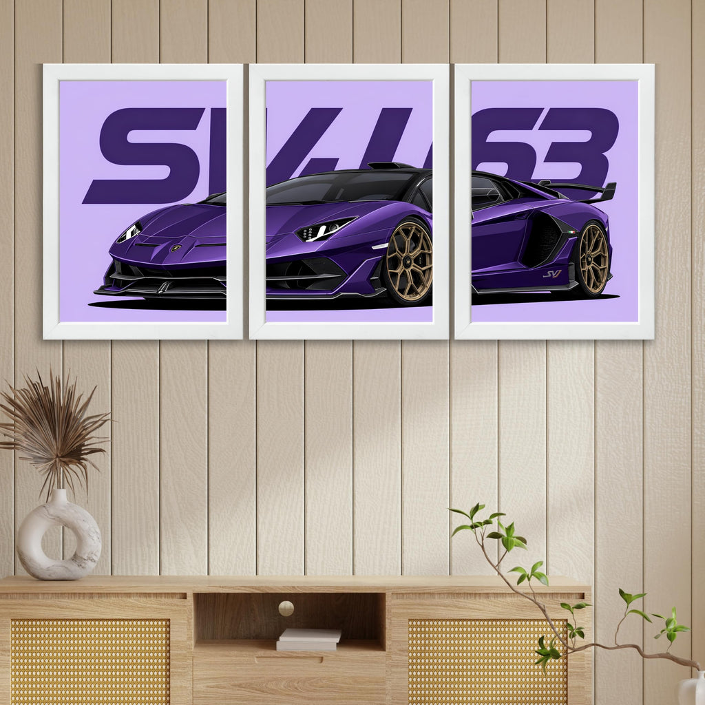 VENUXE ARTS Set Of 3 Big Sports Cars Framed Posters Gift Items for Boys Room Wall Decoration Bedroom Living Room Office Studio Décor | Car Poster Frame for Wall Décor