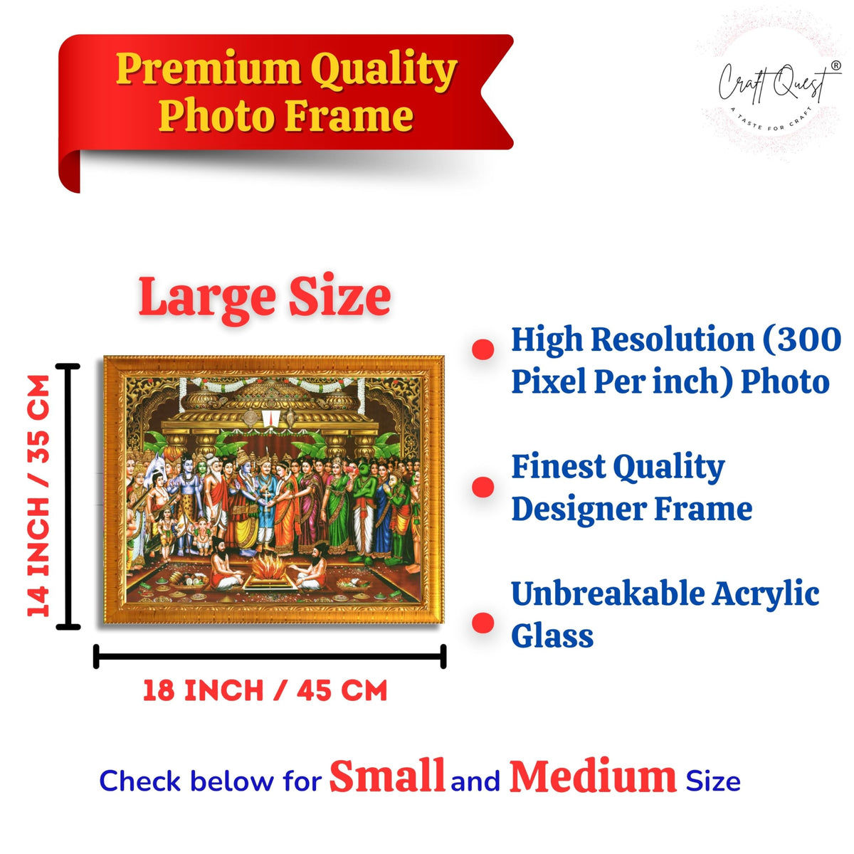CRAFT QUEST Tirupati Balaji Padmavati Srinivasa Kalyanam Wall Painting Framed | South God Picture Frame for Home, Office, Temple & Gifting