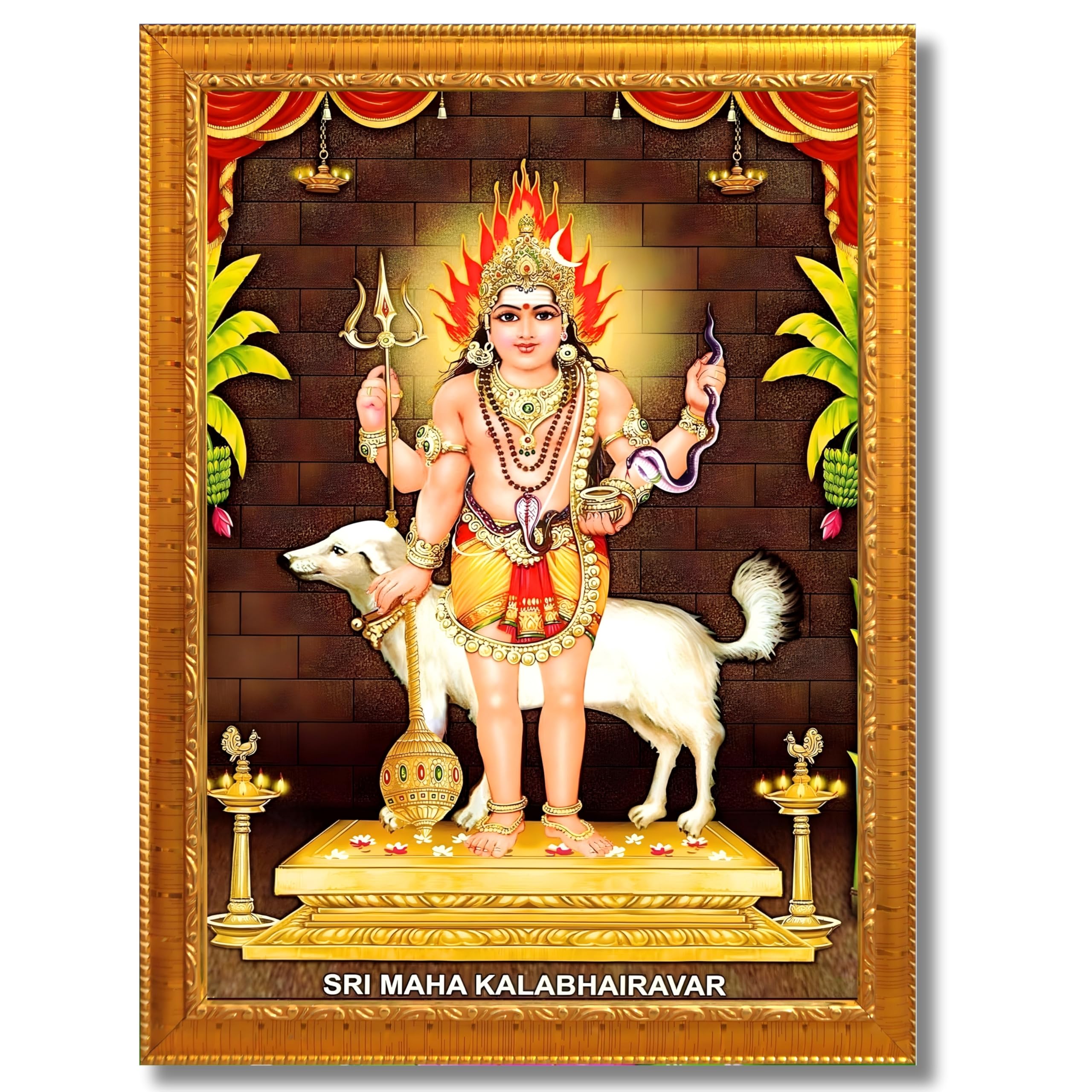 CRAFT QUEST Kala Bhairava Kaal Bhairav Baba Bairava Photo Frame | Hindu God Spiritual Framed | Ideal for Home, Office, Temple & Puja Room, Wall Decor