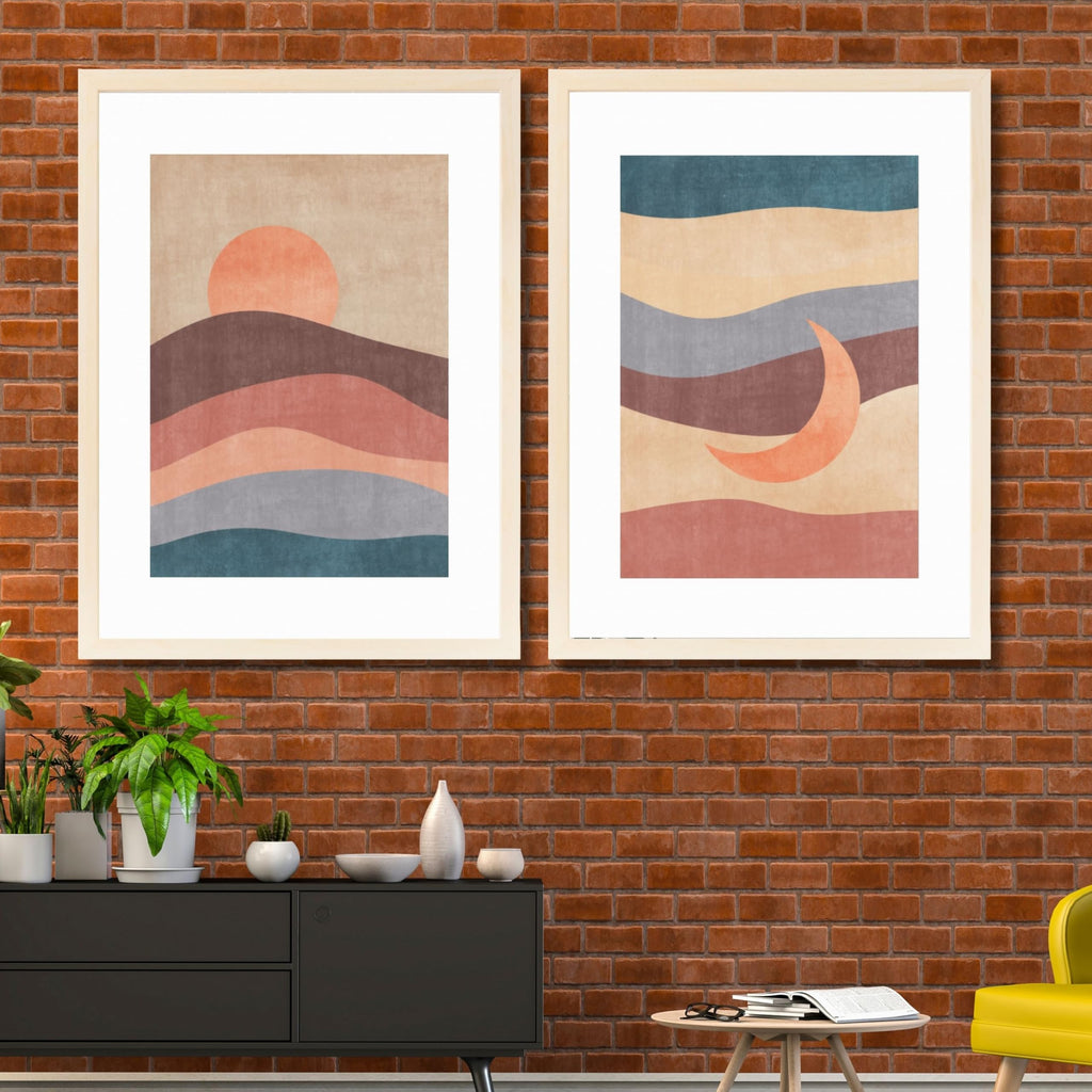 CRAFT QUEST Wall Art Decor Paintings | Set of 2 Sun Moon Wall Art Frames for Home Decoration | Ideal for Living Room, Bedroom & Office