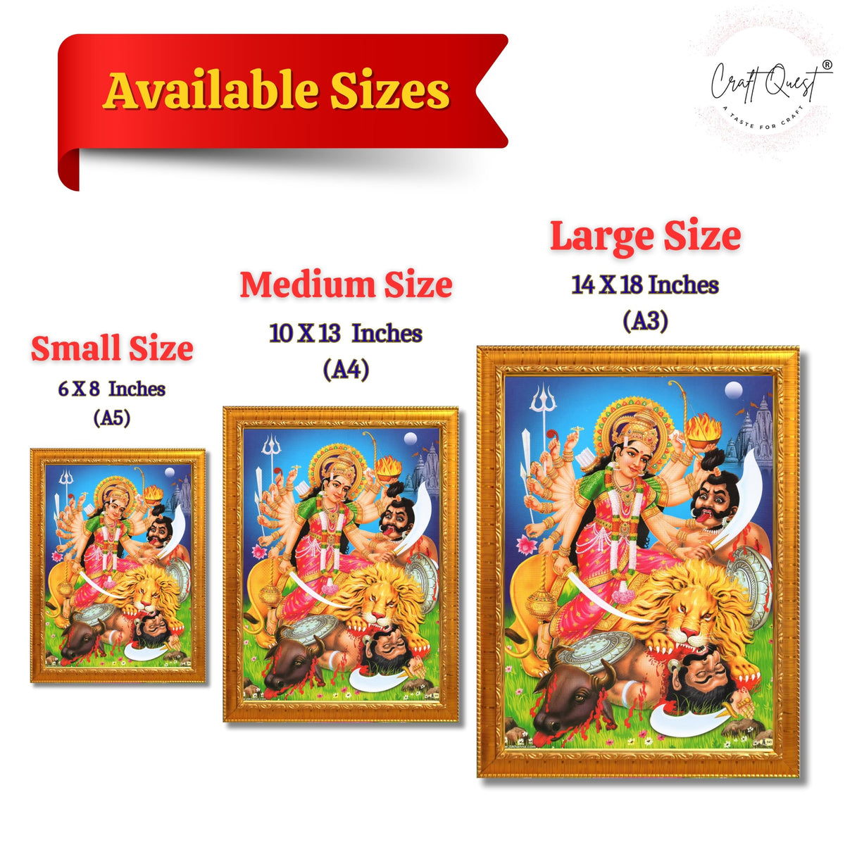 CRAFT QUEST Durga mata Mahishasura Mardini | Mahisasur Mardhini Durga Maa Wall Painting Framed, Religious Photo Frame With Acrylic Glass