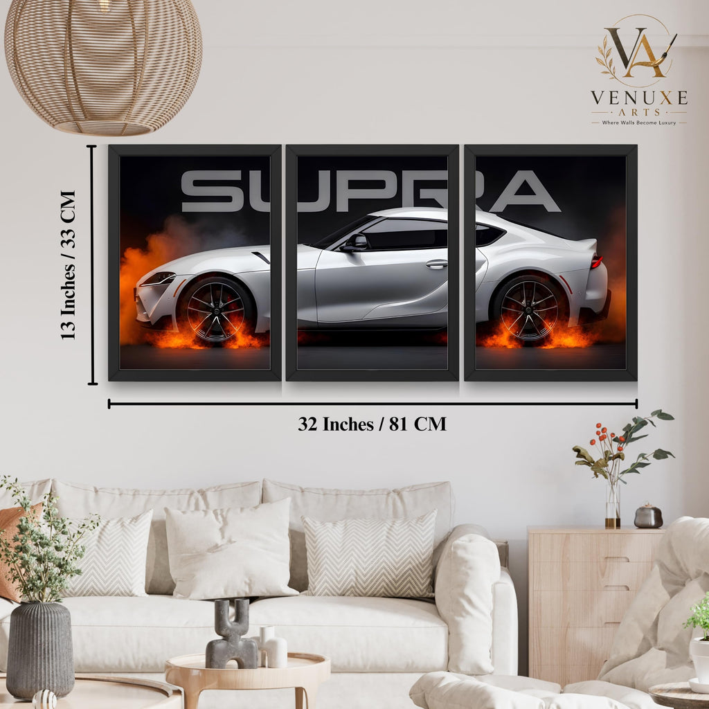 VENUXE ARTS Set Of 3 Big Sports Cars Framed Posters Gift Items for Boys Room Wall Decoration Bedroom Living Room Office Studio Décor | Car Poster Frame for Wall Décor