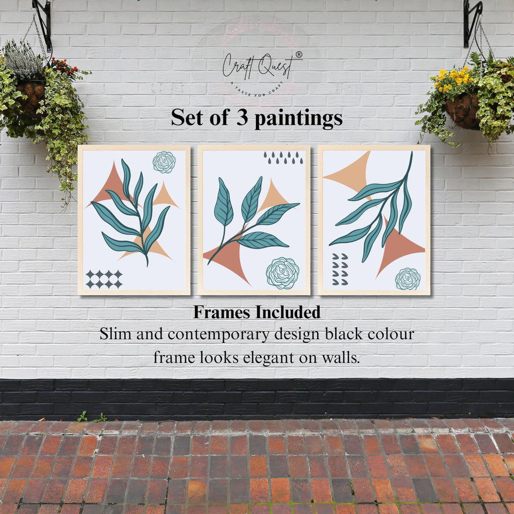 CRAFT QUEST Nature Inspired Botanical Wall Art Abstract Leaves Wall Art | Set of 3 Frames for Home Decoration | Ideal for Living Room, Bedroom & Office