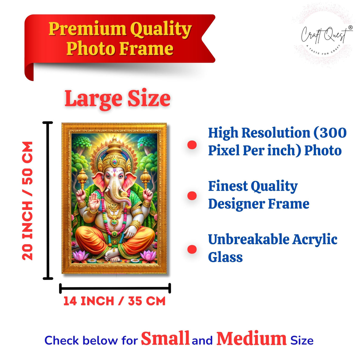CRAFT QUEST Lord Ganesh Ganpati ji Wall Hanging Frame for Living Room, Pooja Room Décor Items GA-218