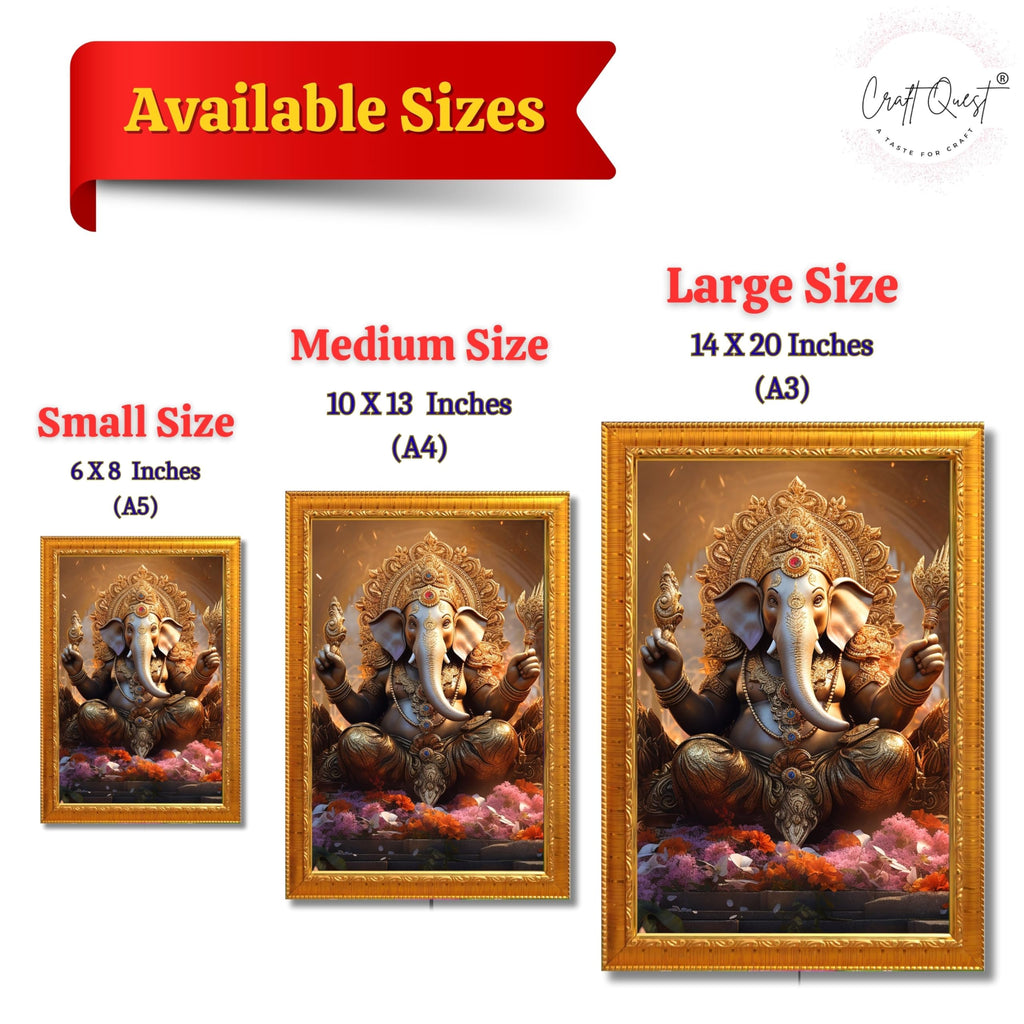 CRAFT QUEST Lord Ganesha Art Framed Wall Painting With Frame For Home and Pooja,Office Décor Items