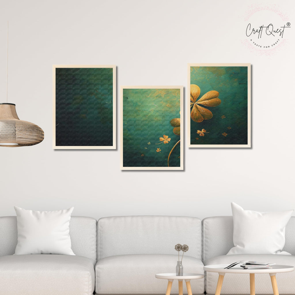 CRAFT QUEST Nature Inspired Flowers & Leaves Wall Art | Set of 3 Frames for Home Decoration | Ideal for Living Room, Bedroom & Offices