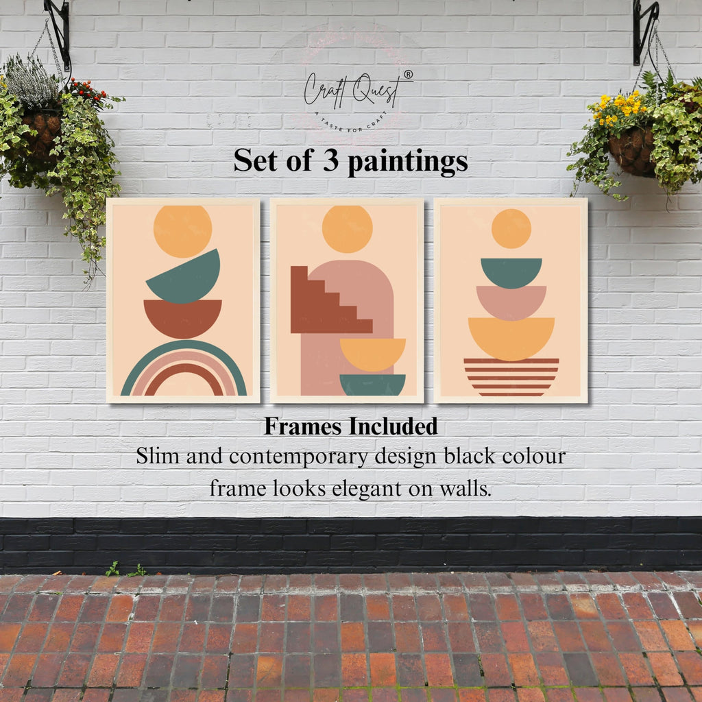 CRAFT QUEST Wall Art Decor Paintings | Set of 3 BOHO Wall Art Frames for Home Decoration | Ideal for Living Room, Offices & Bedrooms