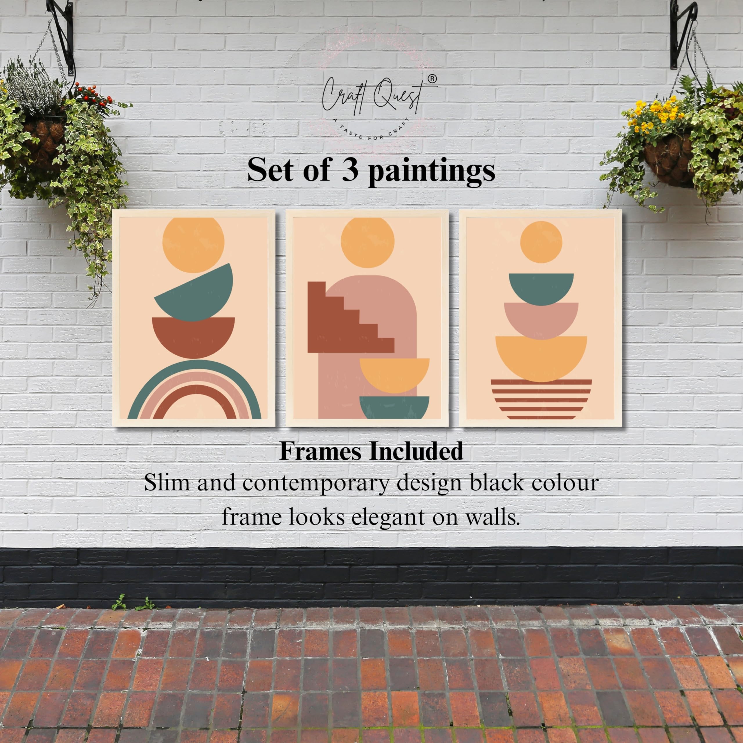 CRAFT QUEST Wall Art Decor Paintings | Set of 3 BOHO Wall Art Frames for Home Decoration | Ideal for Living Room, Offices & Bedrooms