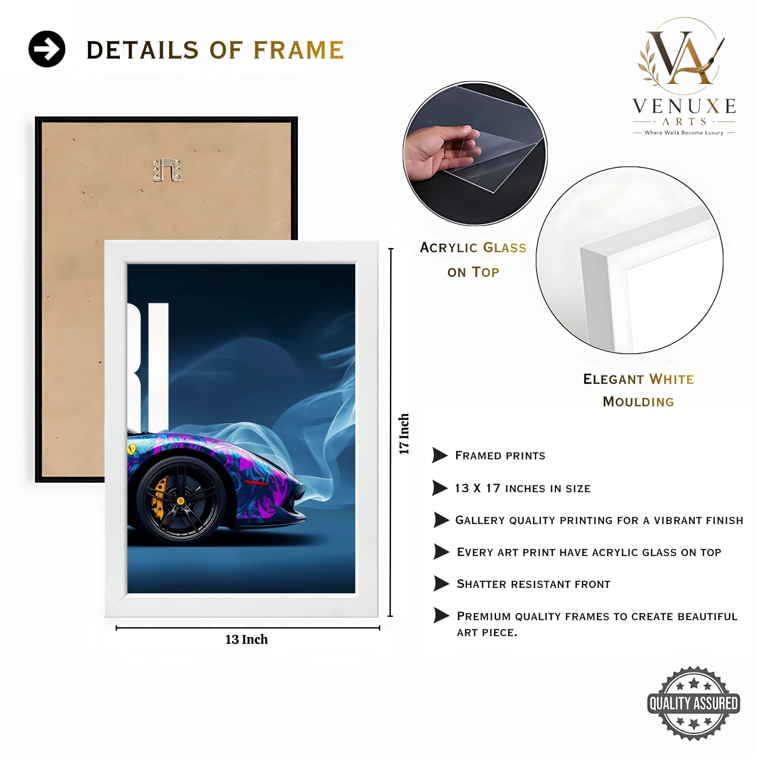 VENUXE ARTS Set Of 3 Big Sports Cars Framed Posters Gift Items for Boys Room Wall Decoration Bedroom Living Room Office Studio Décor | Car Poster Frame for Wall Décor