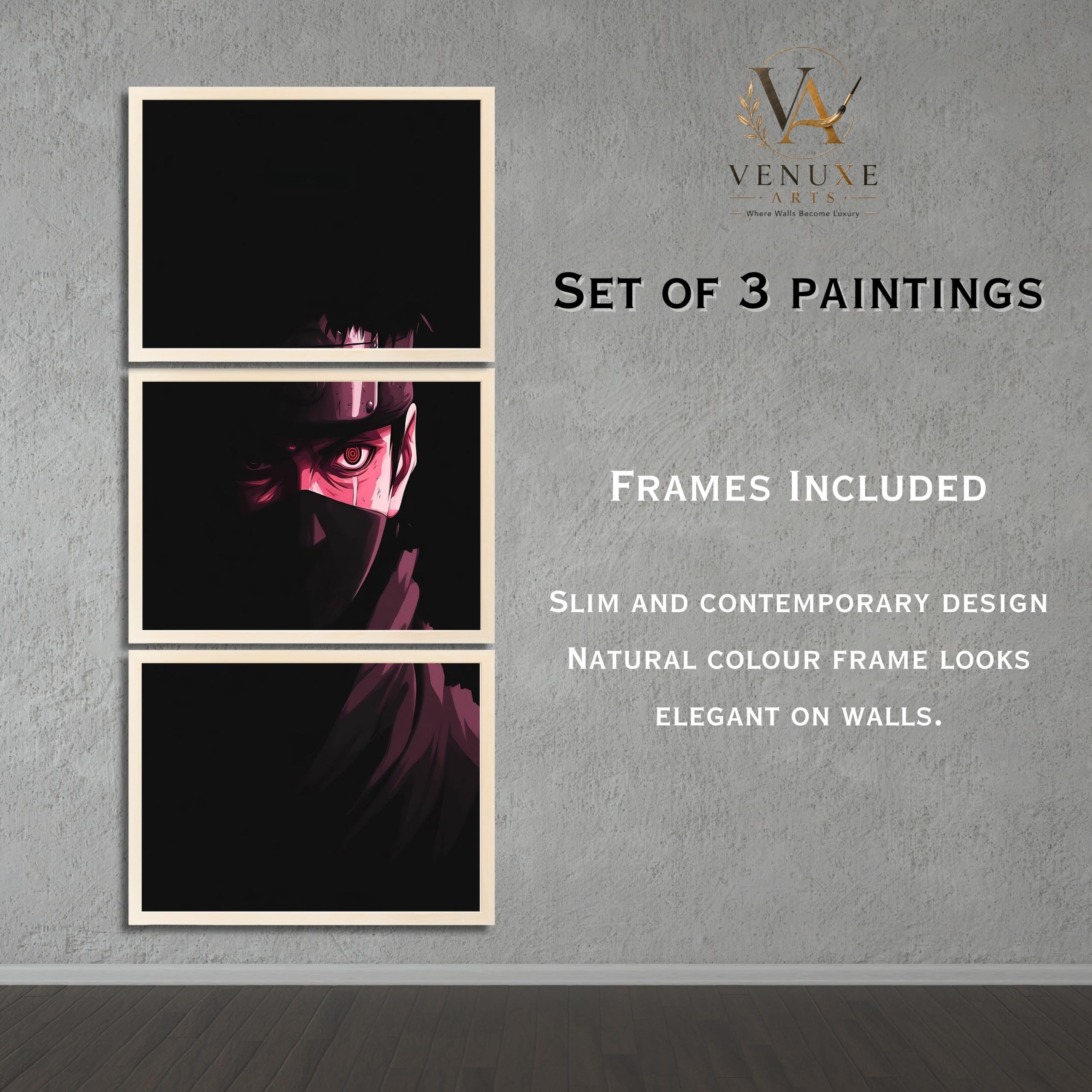 VENUXE ARTS Set Of 3 Anime Characters Wall Framed |Anime Characters Framed Poster for Living Room Bedroom Gaming Room Studio Wall Decor