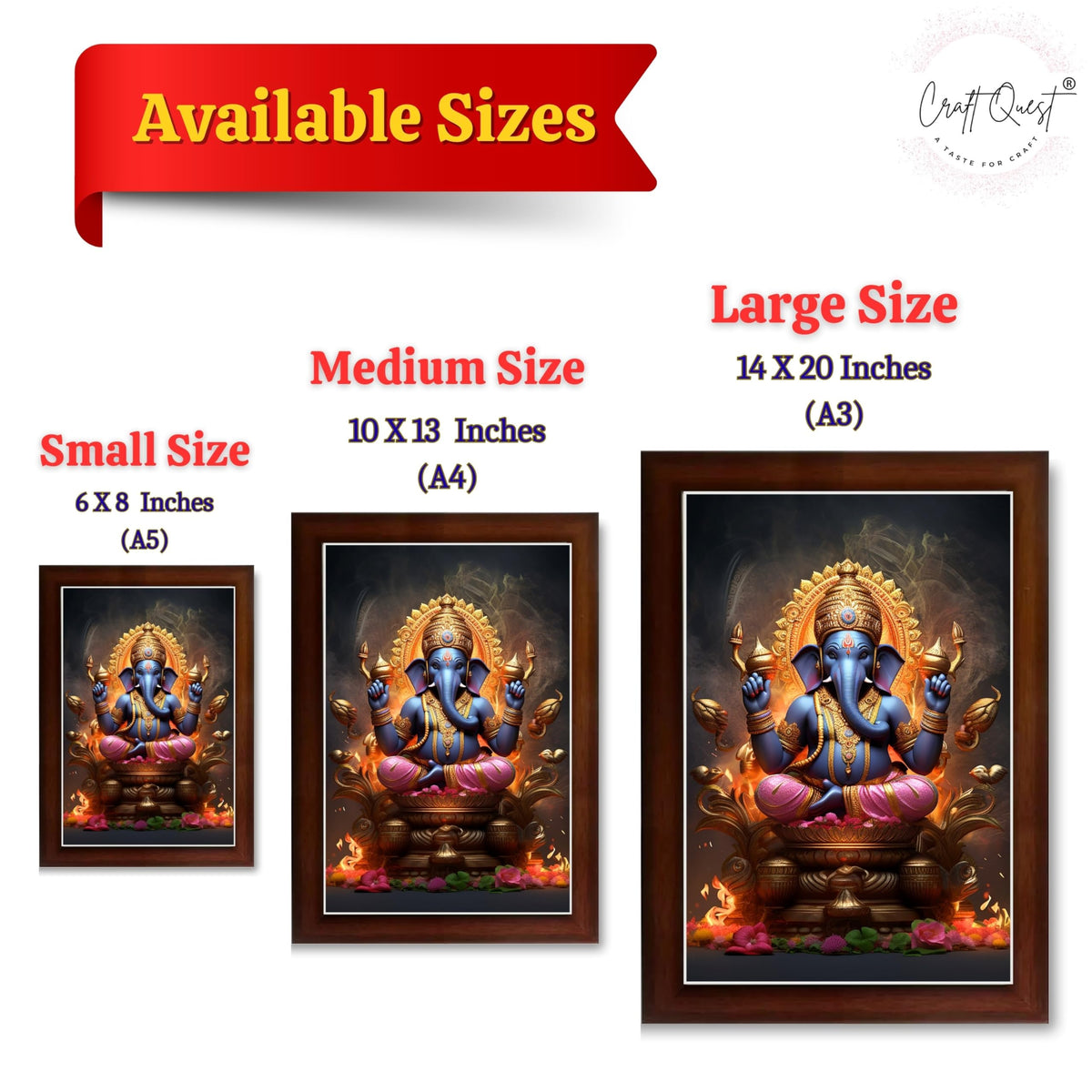 CRAFT QUEST God Ganpati Modern Wall Art Painting With Frame For Pooja,Office and Home Decor Item