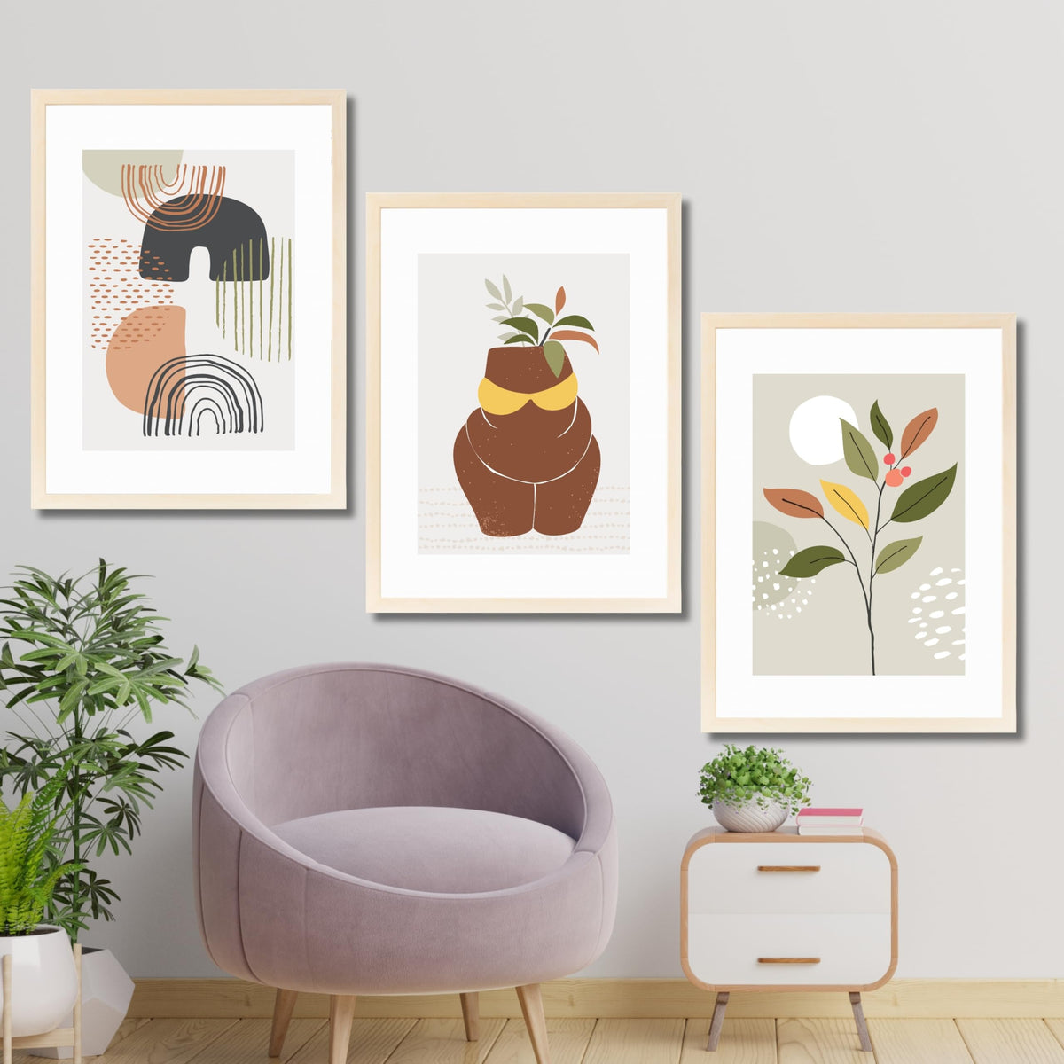 CRAFT QUEST Abstract Minimalist Art Modern Design | Set of 3 Frames for Home Decoration | Ideal for Living Room, Bedroom & Offices