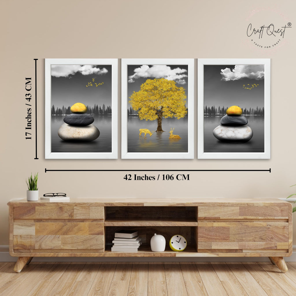CRAFT QUEST Modern Art Geometric Landscapes Wall Art | Set of 3 Frames for Home Decoration | Ideal for Living Room, Bedroom & Offices