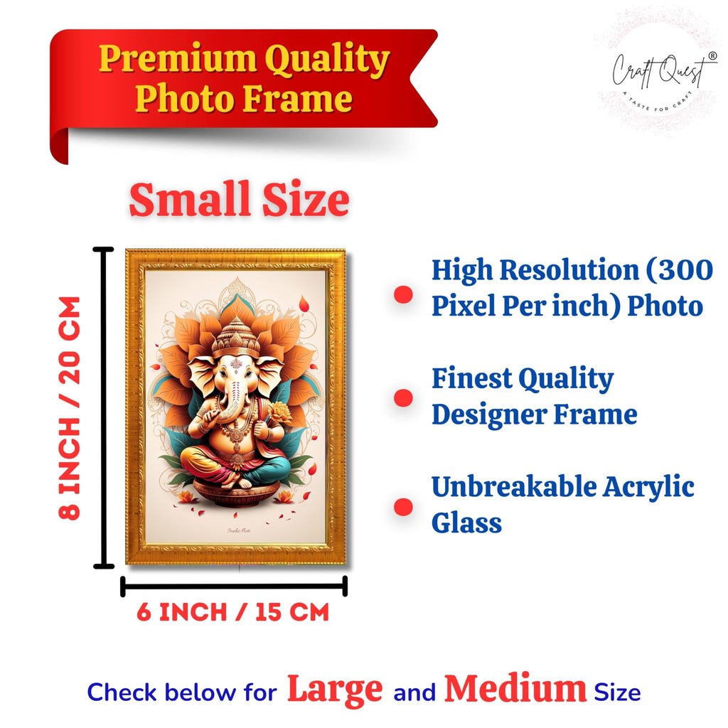 CRAFT QUEST Lord Ganpati Ganesha ji Wall Hanging Frame for Living Room, Bedroom, Office & Pooja Room Décor GA-213