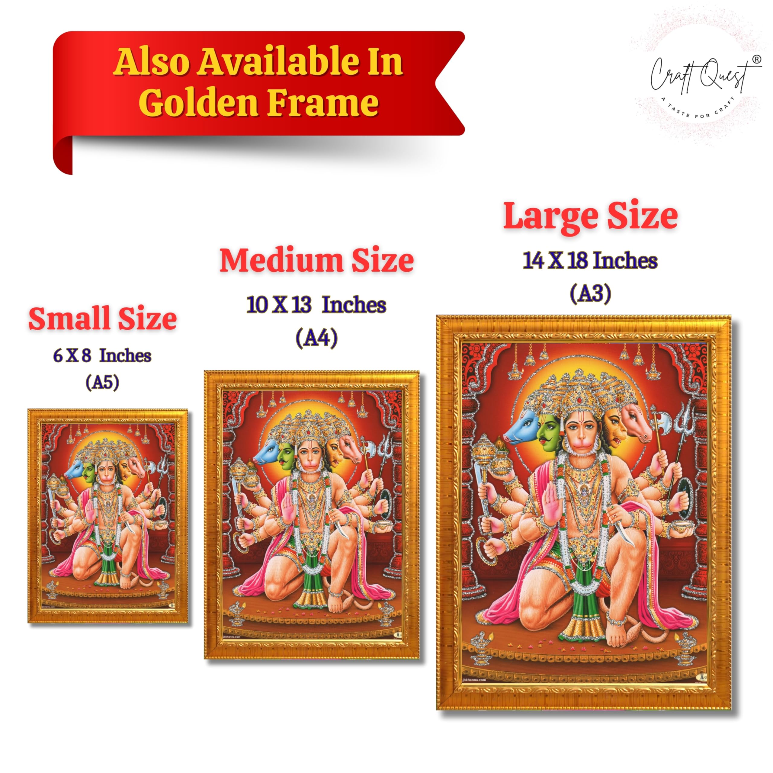 CRAFT QUEST Panchmukhi Hanuman JI | Bajrangbali Religious Photo frame home Decorative item synthetic wood