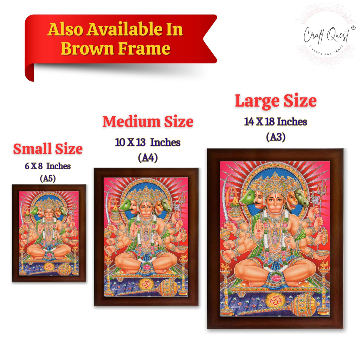 CRAFT QUEST Panchmukhi Hanuman JI | Bajrangbali Religious Photo frame home Decorative item