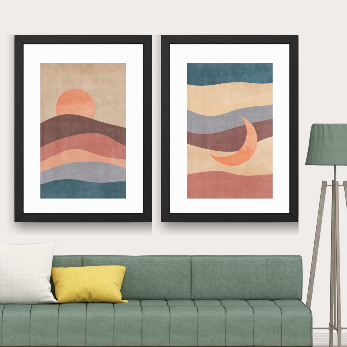 CRAFT QUEST Wall Art Decor Paintings | Set of 2 Sun Moon Wall Art Frames for Home Decoration | Ideal for Living Room, Bedroom & Office