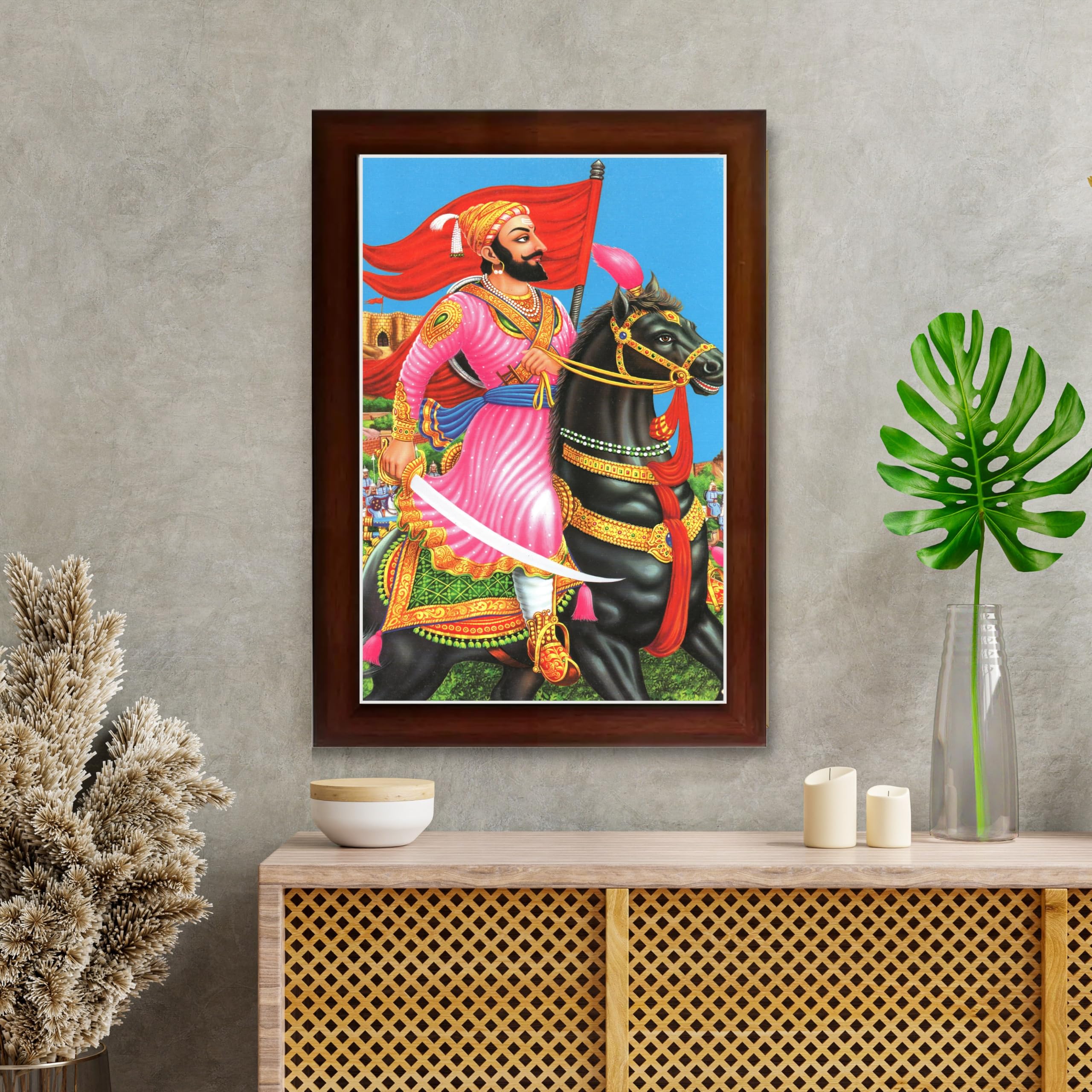 CRAFT QUEST Chattrapati Shivaji Maharaj Wall Painting With Acrylic Sheet | For Living, Pooja Room | Home Decoration Item | Best Gifting Option