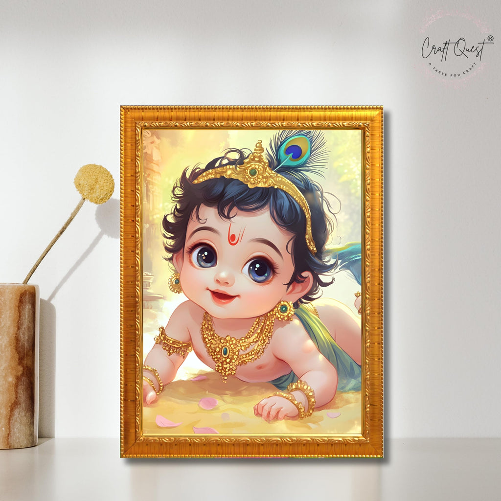 CRAFT QUEST Shri Bal Gopal Painting | Baby Krishna Photo Frame | Walls, Home, Living Room and Home Décor