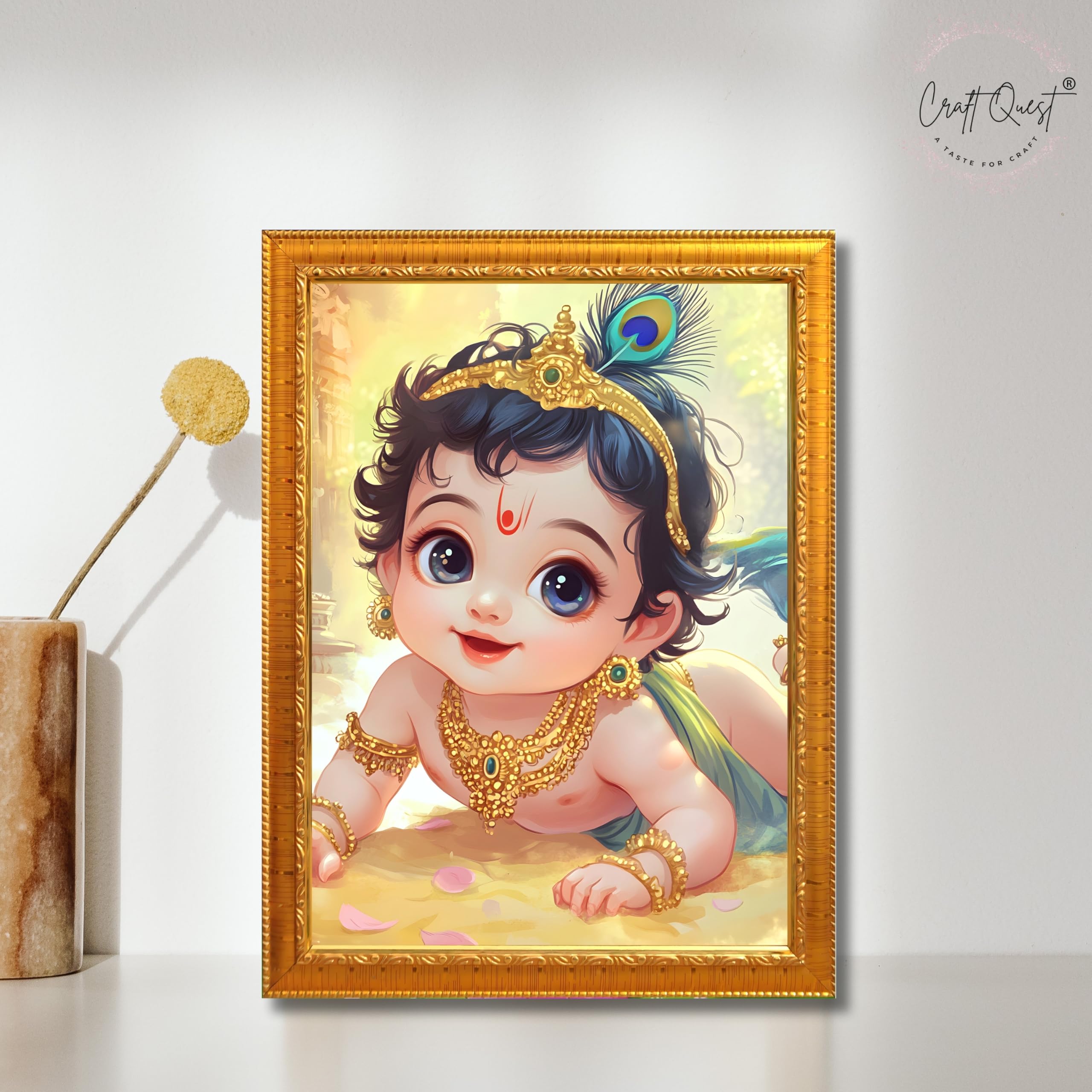 CRAFT QUEST Shri Bal Gopal Painting | Baby Krishna Photo Frame | Walls, Home, Living Room and Home Décor