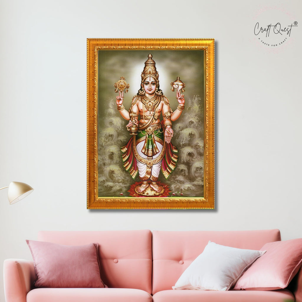 CRAFT QUEST Lord Dhanvantari Dhanwantri Wall Painting Photo Framed For Home, Pooja, Temple, Gift, Wall Décor Item