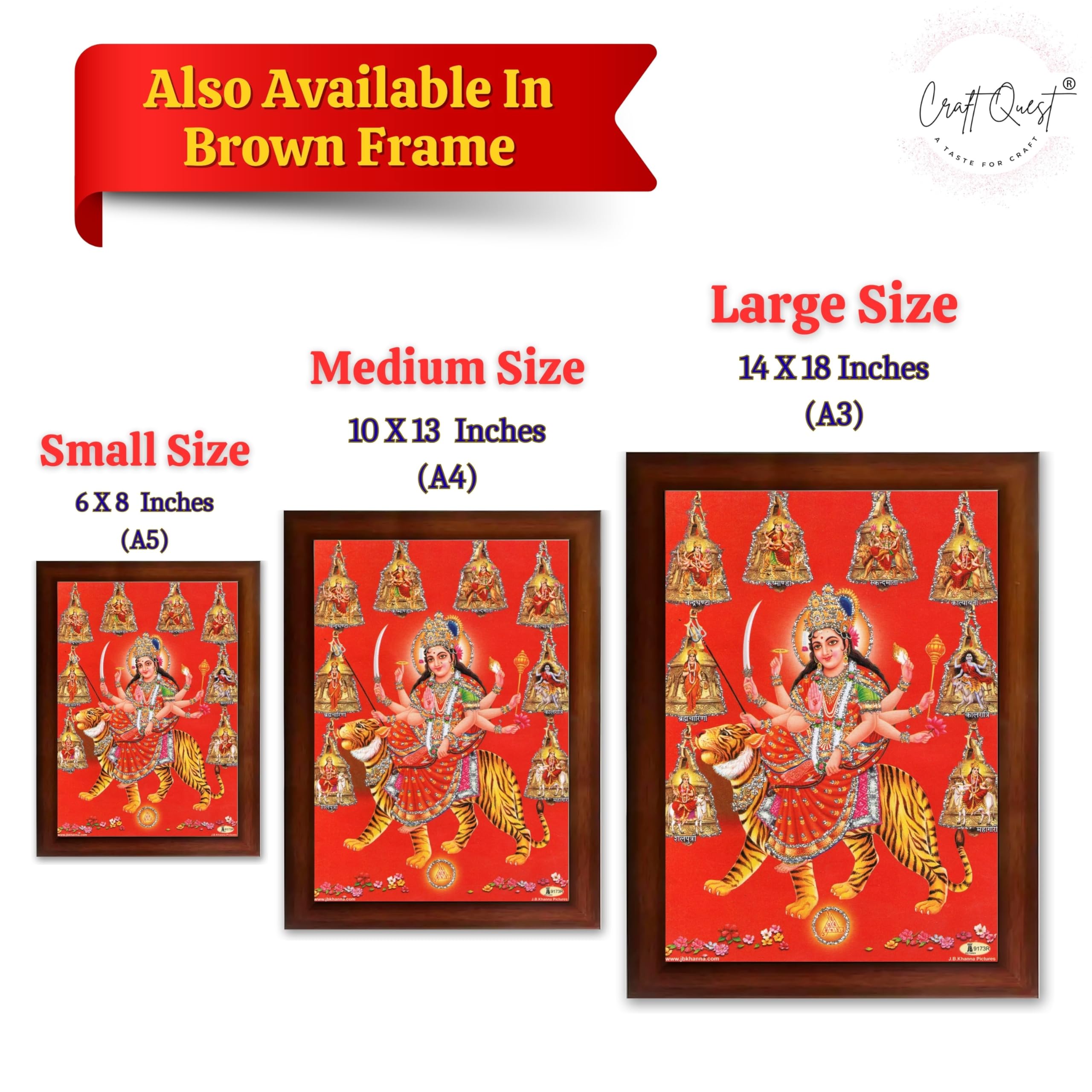 CRAFT QUEST Goddess Navdurga Durga Devi Wall Painting Framed Home and Pooja Décor Item
