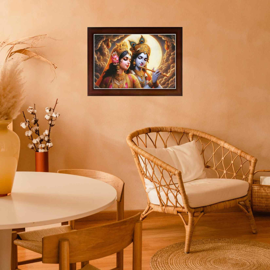 CRAFT QUEST Radha Krishna Art Photo Framed Painting for Home and Bedroom Wall Decoration of Size 14X10 Inches with Frame And Acrylic Glass RK203