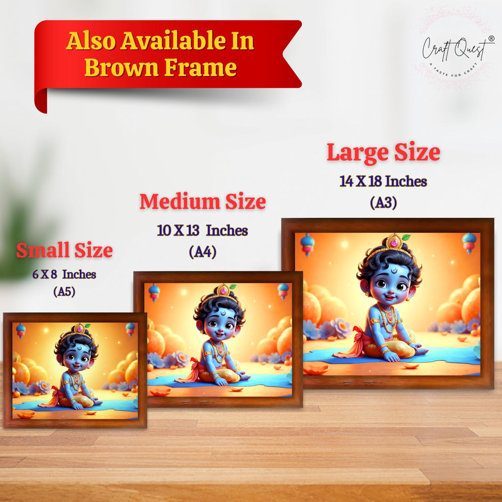 CRAFT QUEST Baby Krishna Photo Frame | Shri Bal Gopal Painting | Krishna Photo Frames for Walls, Home, Living Room and Home Décor