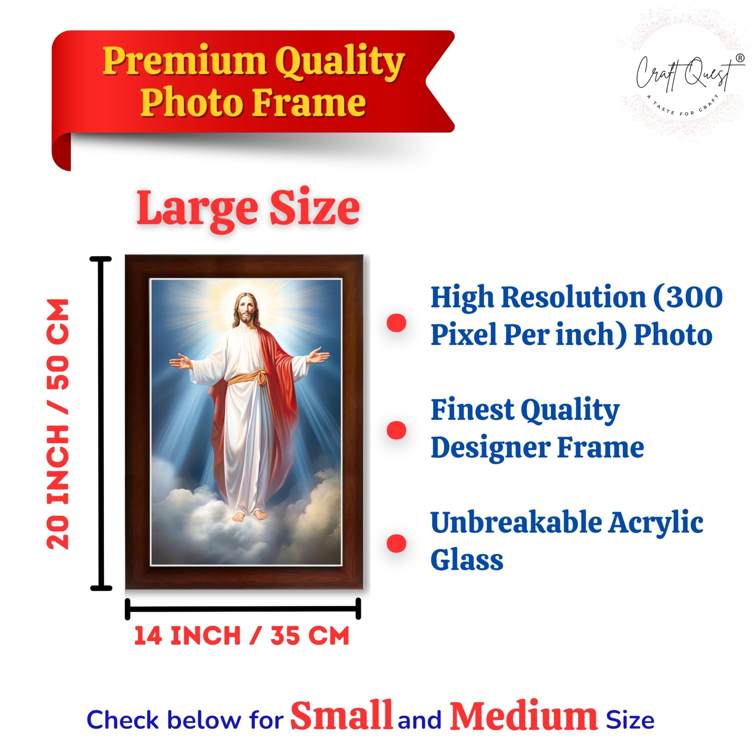 CRAFT QUEST Jesus Christ Wall Artwork Photo Frame Spiritual Christian Wall Décor Item for Room and Prayer