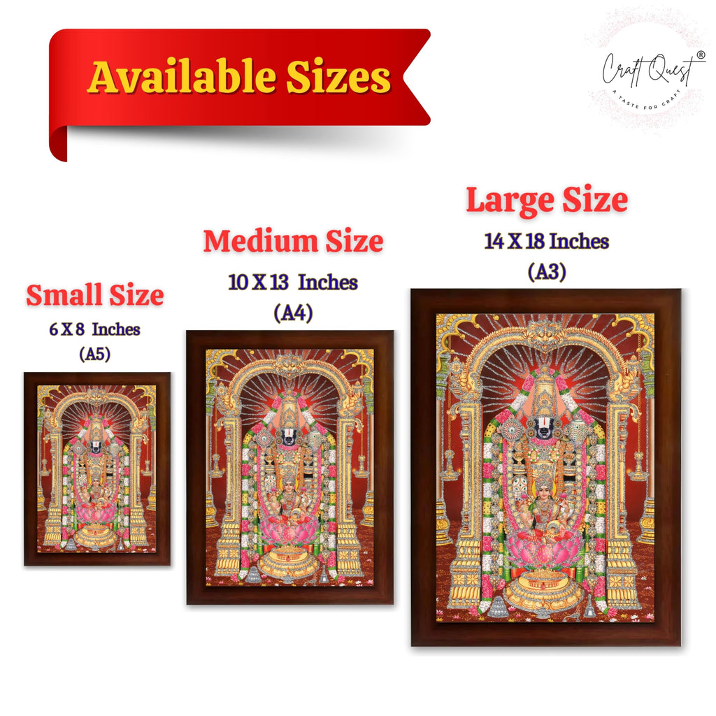 CRAFT QUEST Tirupati Balaji Lord Venkateshwara Swamy Wall Painting Framed Home and Pooja Décor