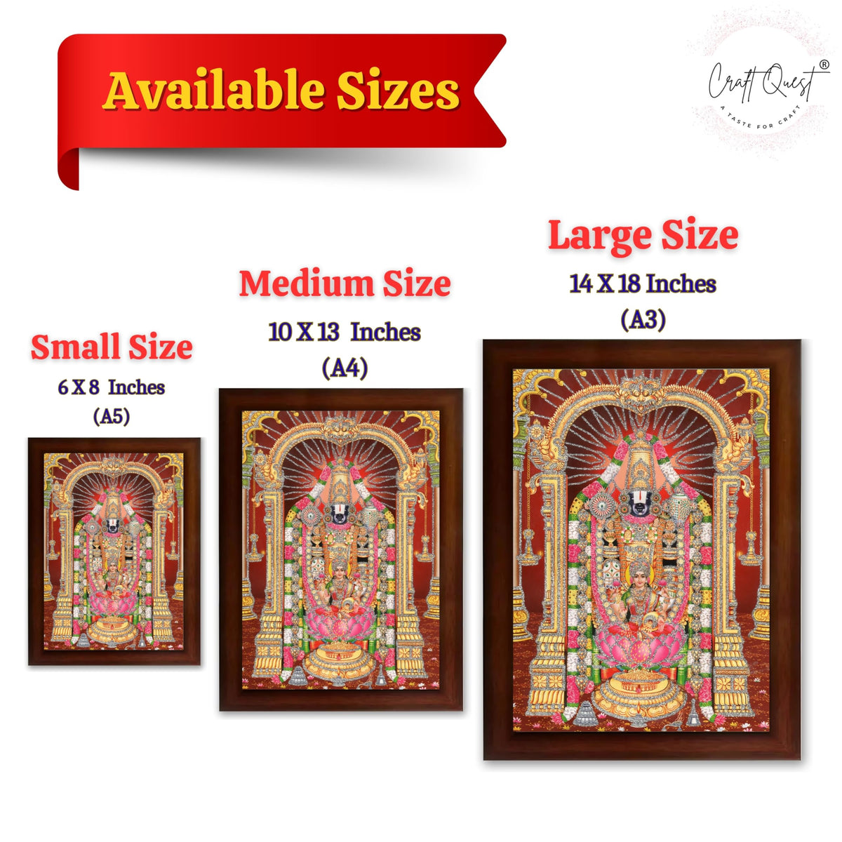 CRAFT QUEST Tirupati Balaji Lord Venkateshwara Swamy Wall Painting Framed Home and Pooja Décor