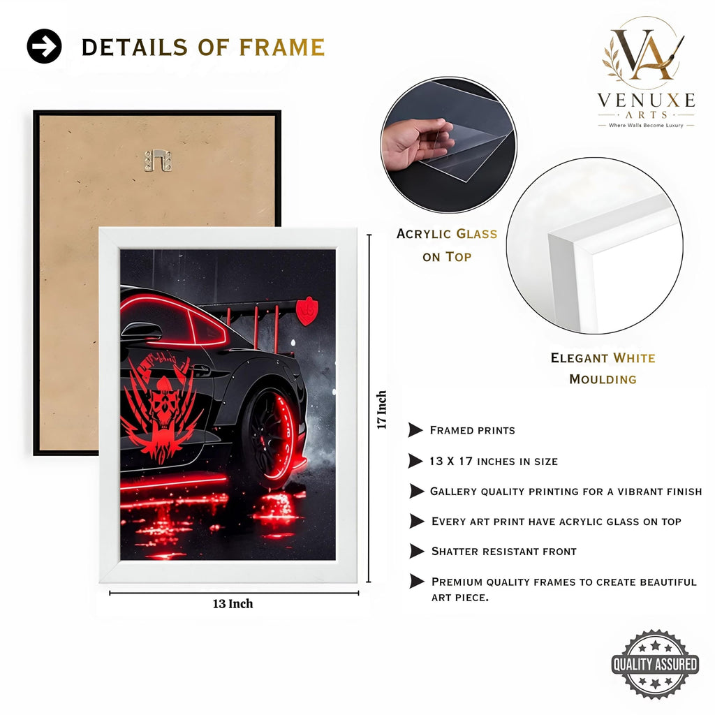VENUXE ARTS Set Of 3 Big Sports Cars Framed Posters Gift Items for Boys Room Wall Decoration Bedroom Living Room Office Studio Décor | Car Poster Frame for Wall Décor