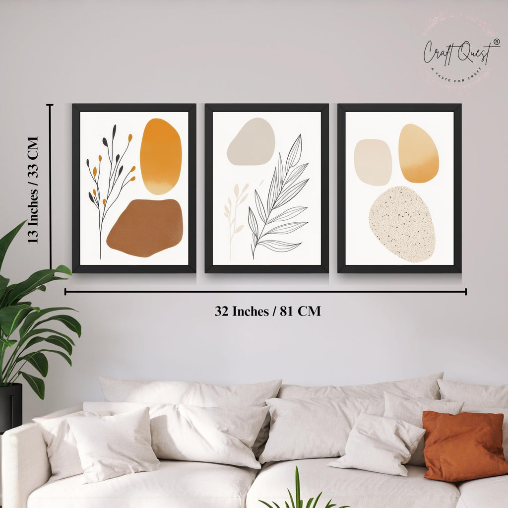 CRAFT QUEST SET OF 3 Organic Abstract Modern Wall Art | Set of 3 Frames for Home Decoration | Ideal for Living Room, Bedroom & Offices