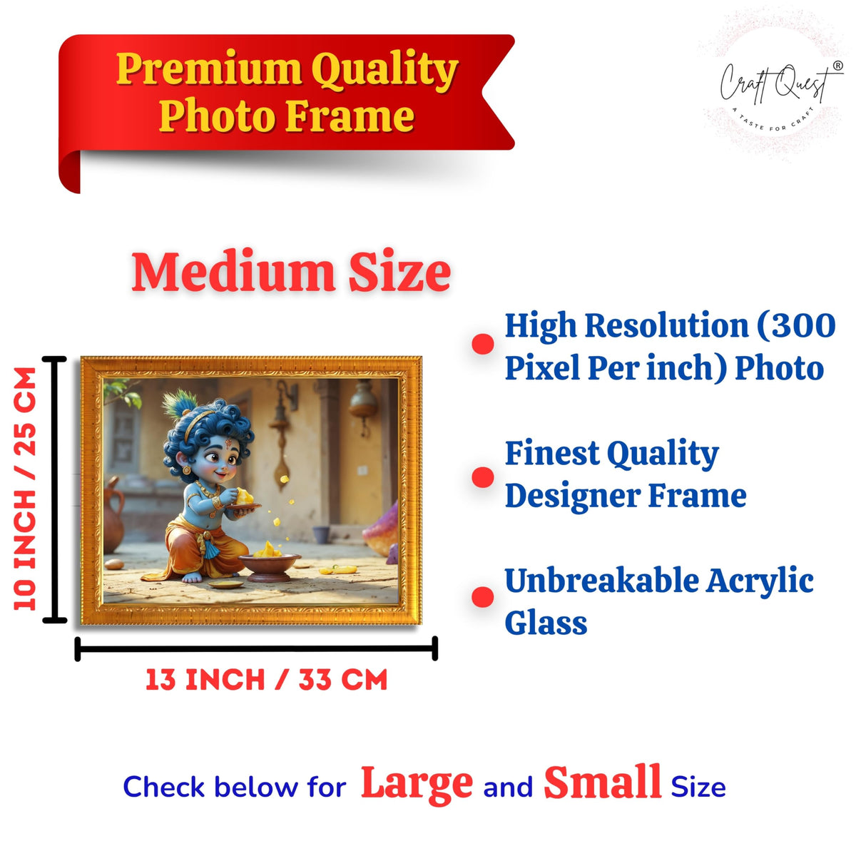 CRAFT QUEST Shri Bal Gopal Painting | Baby Krishna Photo Frame | Krishna Photo Frames for Walls, Home, Living Room and Home Décor