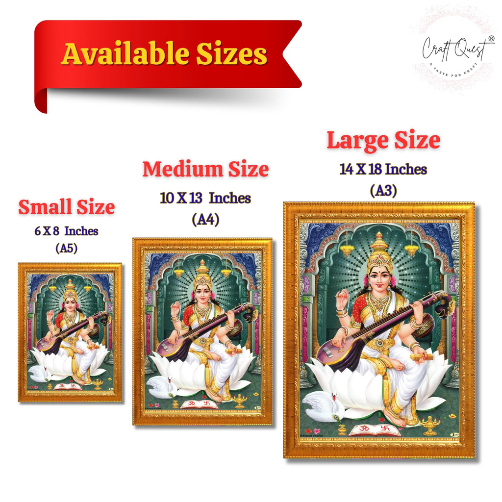 CRAFT QUEST Saraswati Devi Goddess Saraswathi Maa Wall Painting Sparkle Coated Framed Home Décor Synthetic wood