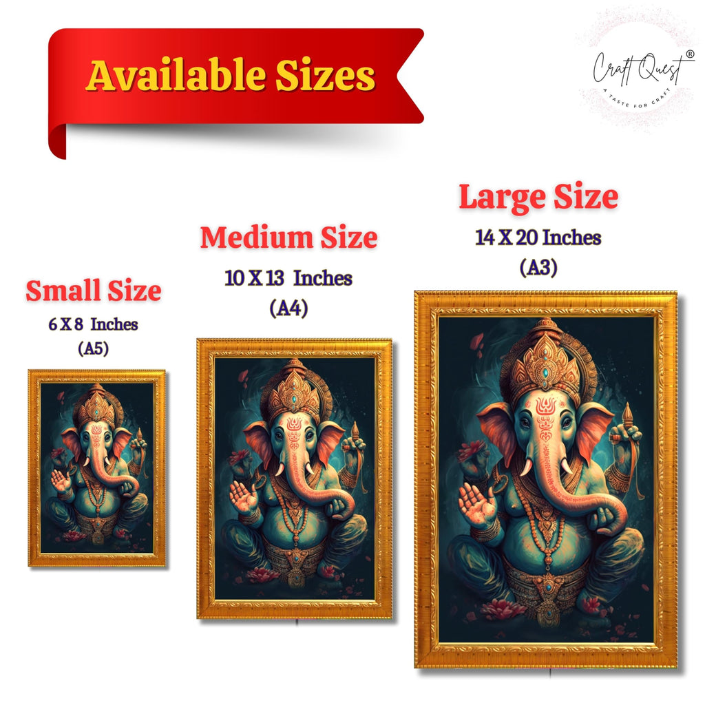 CRAFT QUEST God Ganpati Modern Wall Art Painting With Frame For Pooja, Home and Office Decor Item