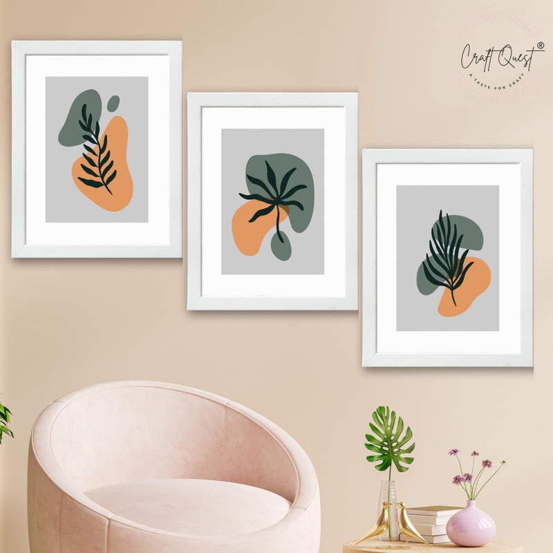 CRAFT QUEST Wall Art Decor Paintings | Set of 3 BOHO Wall Art Frames for Home Decoratio | Ideal for Living Room, Office & Bedroom